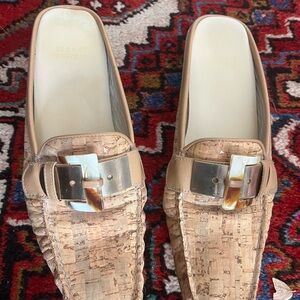 Stuart Weitzman Cork and Tan Loafers Miles with Buckle 8.5